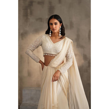 Deepika Chadha Off White Pre-Drape Saree with Stitched Blouse