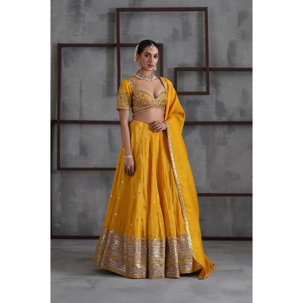 Deepika Chadha Yellow Embroidered Blouse with Lehenga and Dupatta (Set of 3)