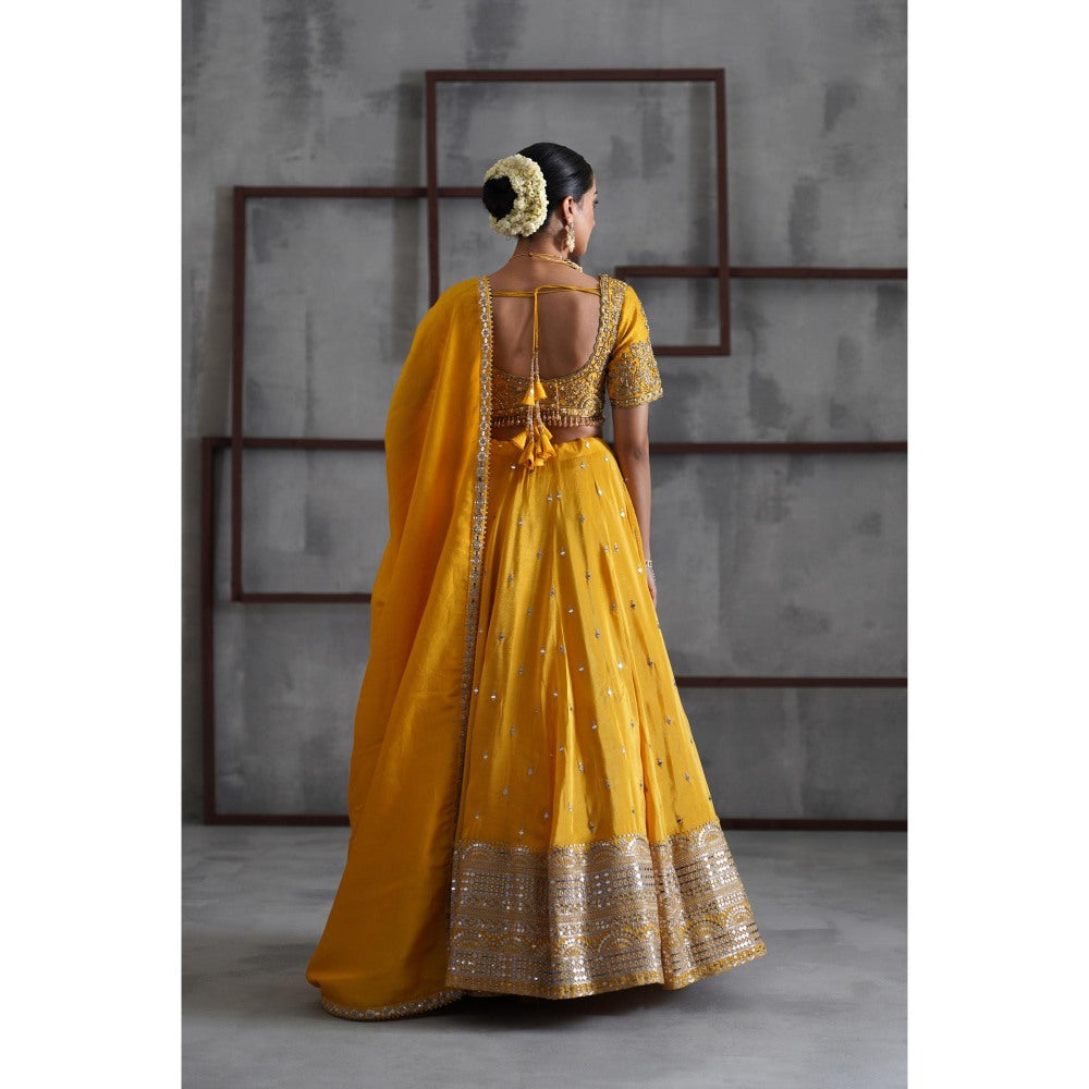Deepika Chadha Yellow Embroidered Blouse with Lehenga and Dupatta (Set of 3)