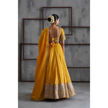 Deepika Chadha Yellow Embroidered Blouse with Lehenga and Dupatta (Set of 3)