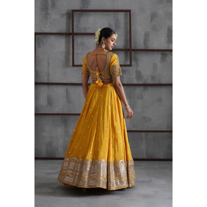 Deepika Chadha Yellow Embroidered Blouse with Lehenga and Dupatta (Set of 3)