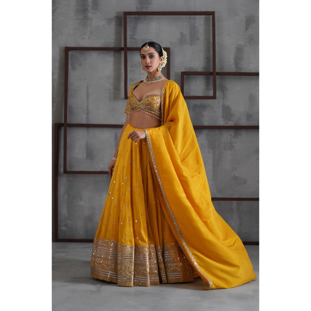 Deepika Chadha Yellow Embroidered Blouse with Lehenga and Dupatta (Set of 3)