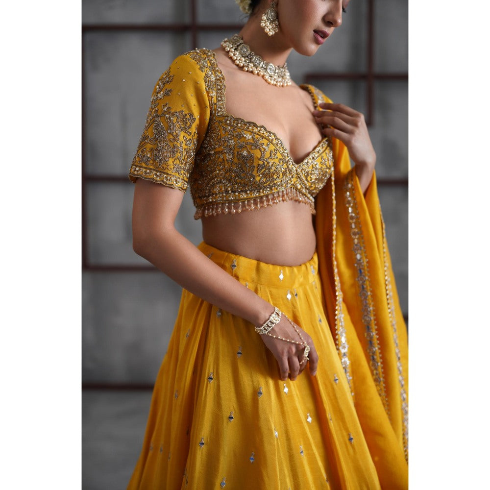 Deepika Chadha Yellow Embroidered Blouse with Lehenga and Dupatta (Set of 3)