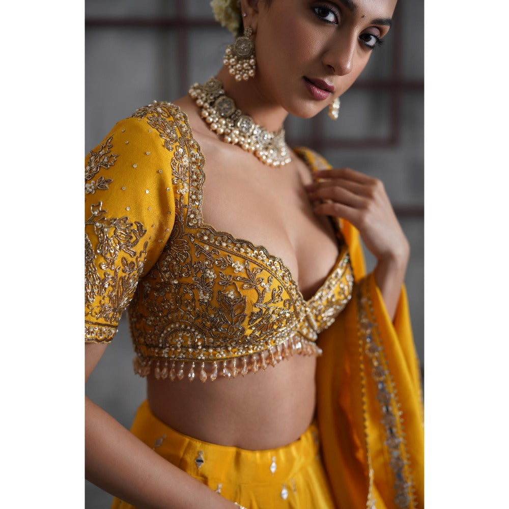 Deepika Chadha Yellow Embroidered Blouse with Lehenga and Dupatta (Set of 3)