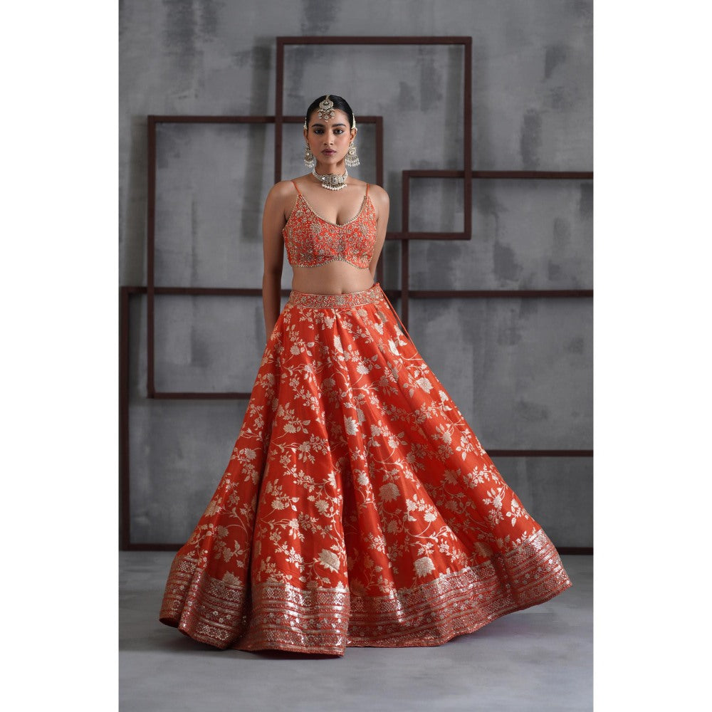 Deepika Chadha Orange Embroidered Blouse with Lehenga and Dupatta (Set of 3)
