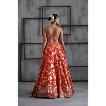 Deepika Chadha Orange Embroidered Blouse with Lehenga and Dupatta (Set of 3)
