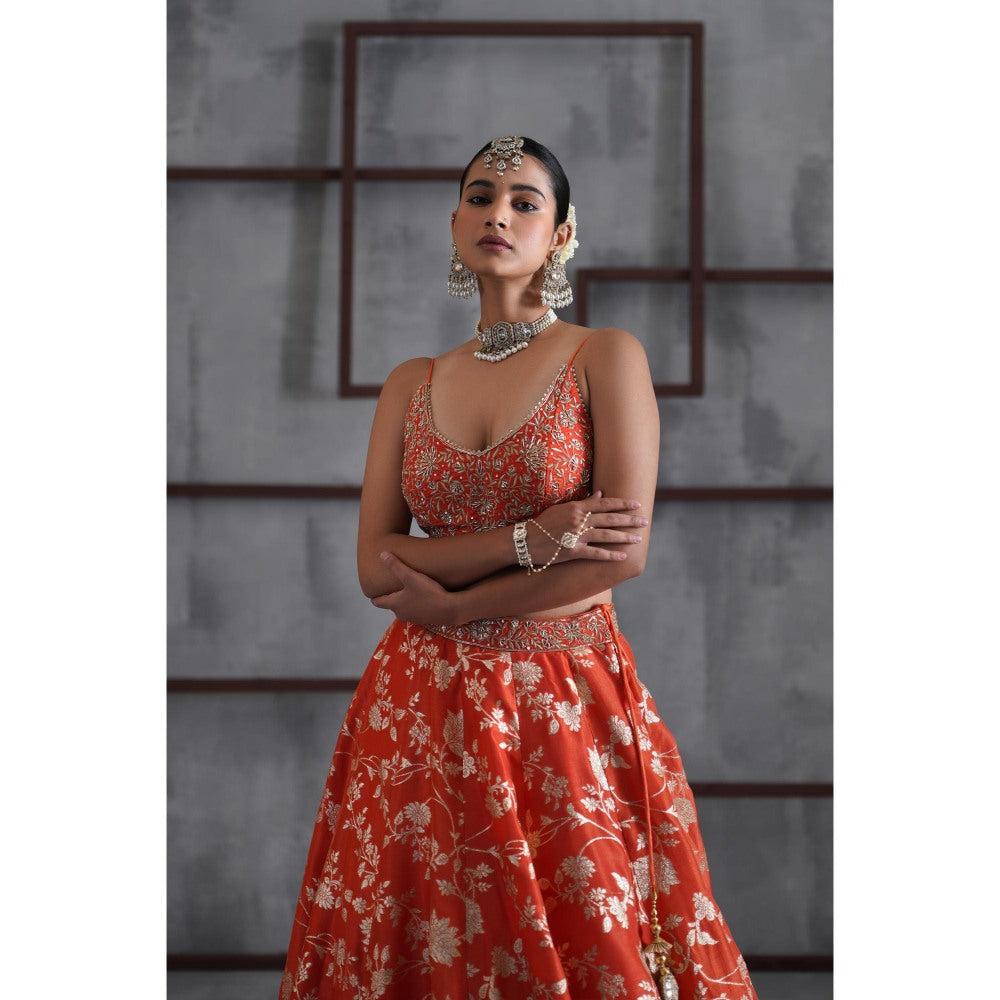 Deepika Chadha Orange Embroidered Blouse with Lehenga and Dupatta (Set of 3)