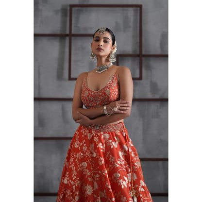 Deepika Chadha Orange Embroidered Blouse with Lehenga and Dupatta (Set of 3)