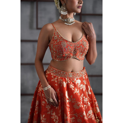 Deepika Chadha Orange Embroidered Blouse with Lehenga and Dupatta (Set of 3)