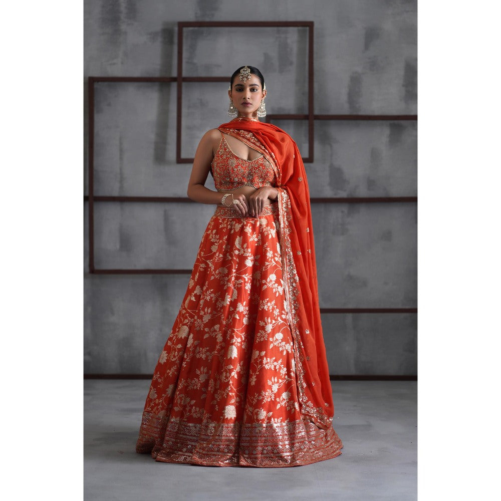 Deepika Chadha Orange Embroidered Blouse with Lehenga and Dupatta (Set of 3)