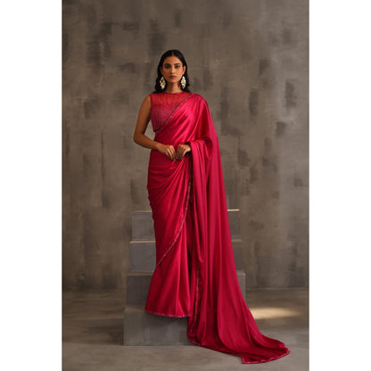Deepika Chadha Pink Embroidered Saree with Stitched Blouse and Petticoat