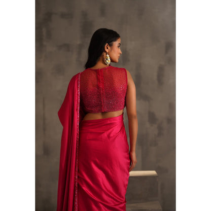 Deepika Chadha Pink Embroidered Saree with Stitched Blouse and Petticoat