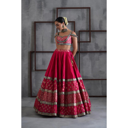 Deepika Chadha Hot Pink Brocade Blouse with Lehenga and Dupatta (Set of 3)