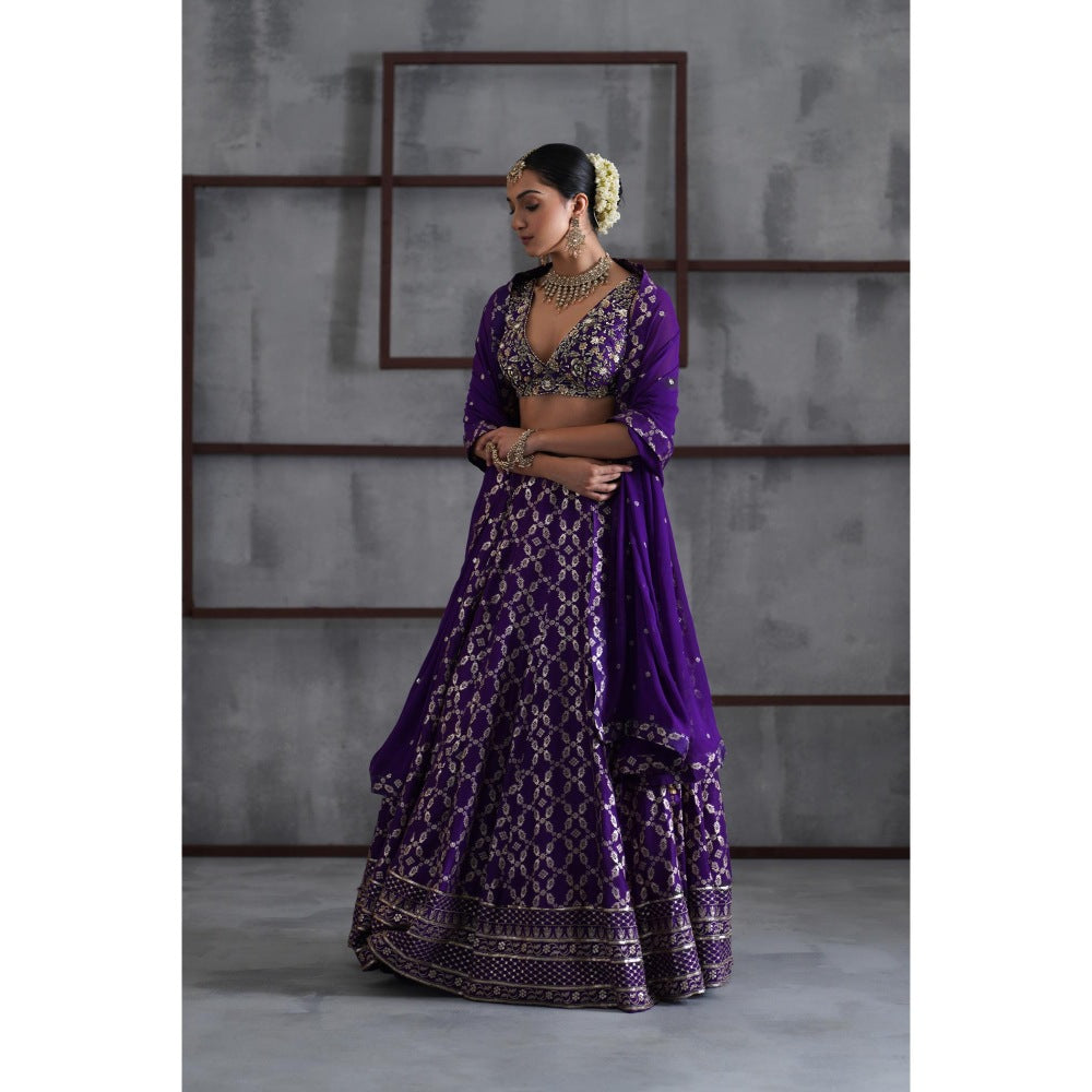 Deepika Chadha Purple Embroidered Blouse with Lehenga and Dupatta (Set of 3)