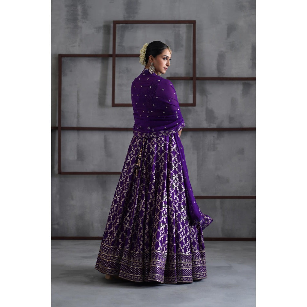 Deepika Chadha Purple Embroidered Blouse with Lehenga and Dupatta (Set of 3)