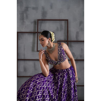 Deepika Chadha Purple Embroidered Blouse with Lehenga and Dupatta (Set of 3)