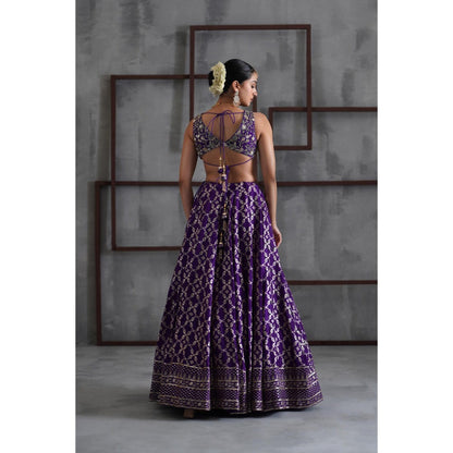 Deepika Chadha Purple Embroidered Blouse with Lehenga and Dupatta (Set of 3)
