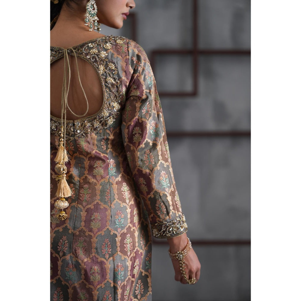 Deepika Chadha Brown Brocade Kurta with Churidar and Dupatta (Set of 3)
