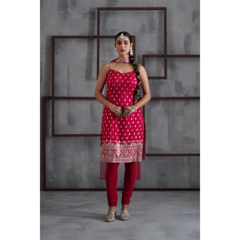 Deepika Chadha Pink Kurti with Churidar and Choker Dupatta (Set of 3)