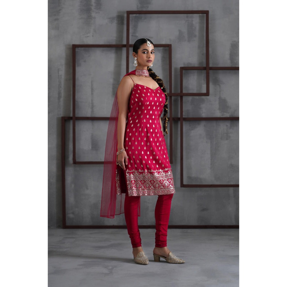 Deepika Chadha Pink Kurti with Churidar and Choker Dupatta (Set of 3)