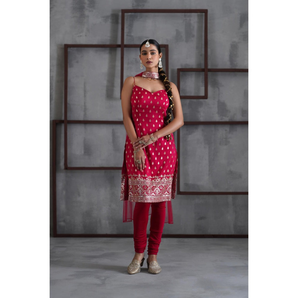 Deepika Chadha Pink Kurti with Churidar and Choker Dupatta (Set of 3)