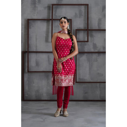 Deepika Chadha Pink Kurti with Churidar and Choker Dupatta (Set of 3)
