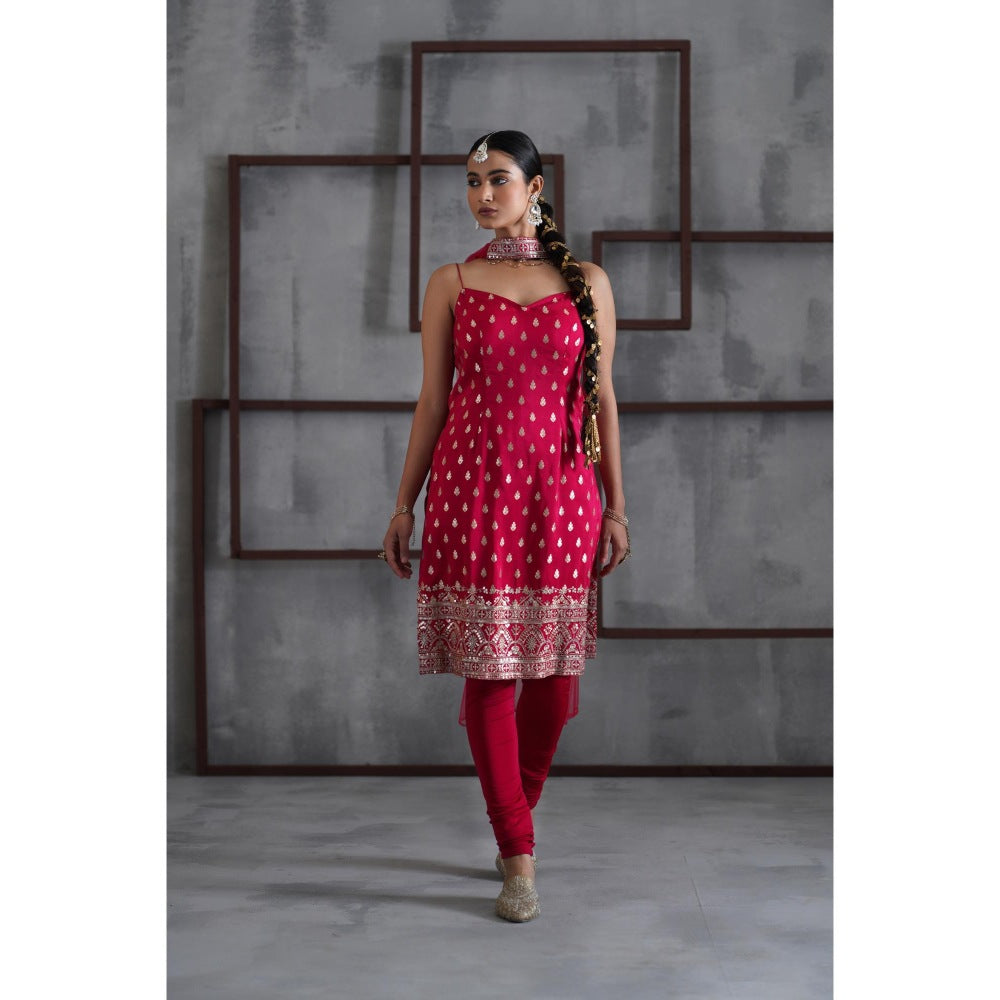 Deepika Chadha Pink Kurti with Churidar and Choker Dupatta (Set of 3)