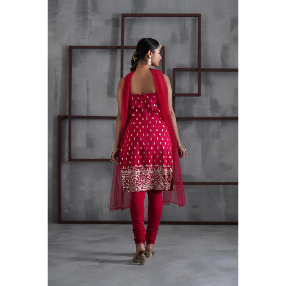 Deepika Chadha Pink Kurti with Churidar and Choker Dupatta (Set of 3)