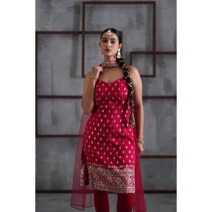 Deepika Chadha Pink Kurti with Churidar and Choker Dupatta (Set of 3)