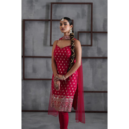 Deepika Chadha Pink Kurti with Churidar and Choker Dupatta (Set of 3)