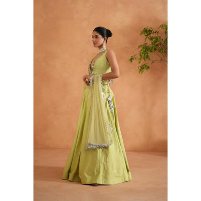 Deepika Chadha Lime Yellow Embroidered Blouse with Lehenga and Dupatta (Set of 3)
