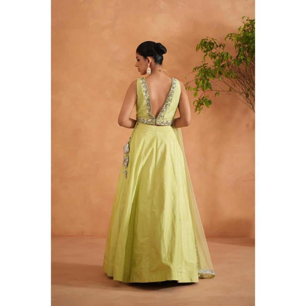 Deepika Chadha Lime Yellow Embroidered Blouse with Lehenga and Dupatta (Set of 3)