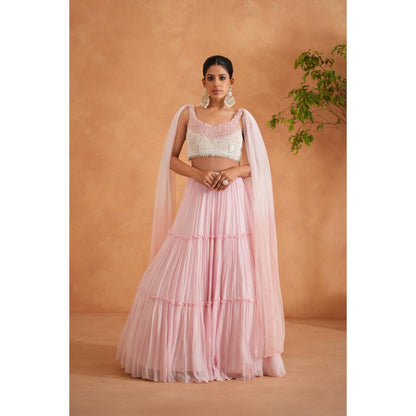 Deepika Chadha Pink Embellished Blouse with Lehenga (Set of 3)