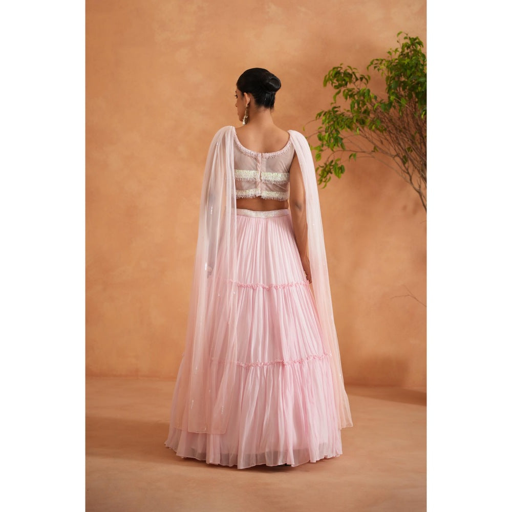 Deepika Chadha Pink Embellished Blouse with Lehenga (Set of 3)