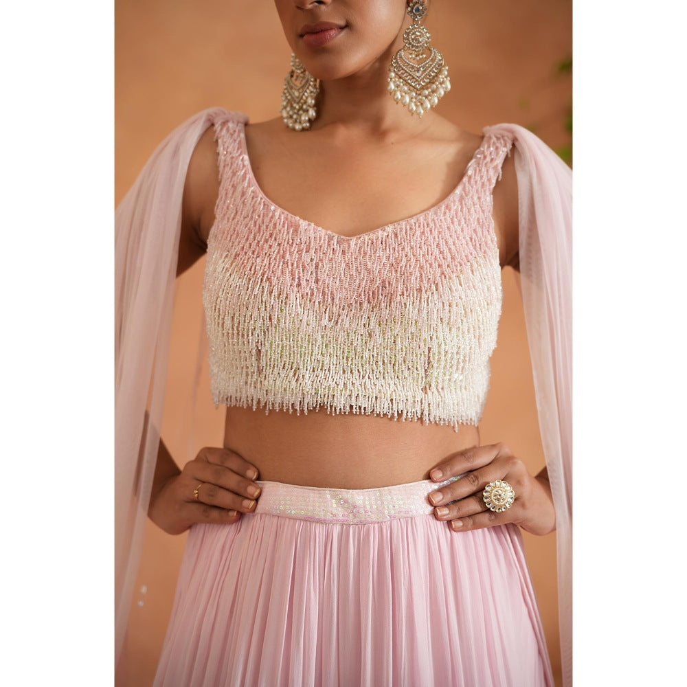 Deepika Chadha Pink Embellished Blouse with Lehenga (Set of 3)