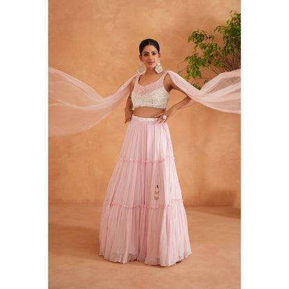 Deepika Chadha Pink Embellished Blouse with Lehenga (Set of 3)