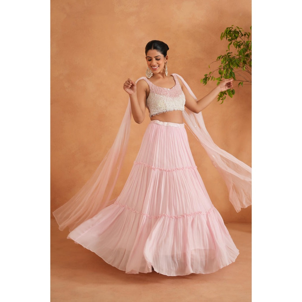 Deepika Chadha Pink Embellished Blouse with Lehenga (Set of 3)