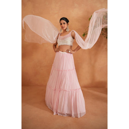 Deepika Chadha Pink Embellished Blouse with Lehenga (Set of 3)