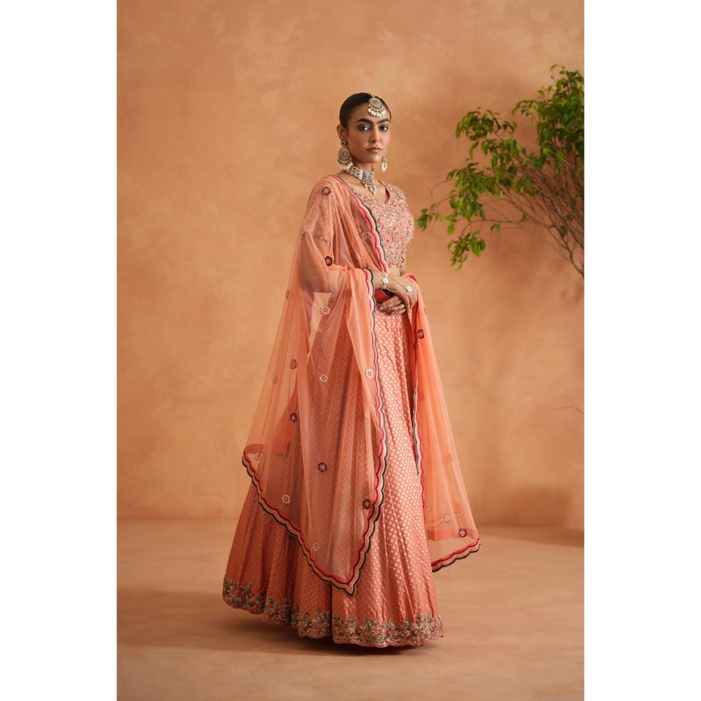 Deepika Chadha Coral Embroidery Blouse with Lehenga and Dupatta (Set of 3)