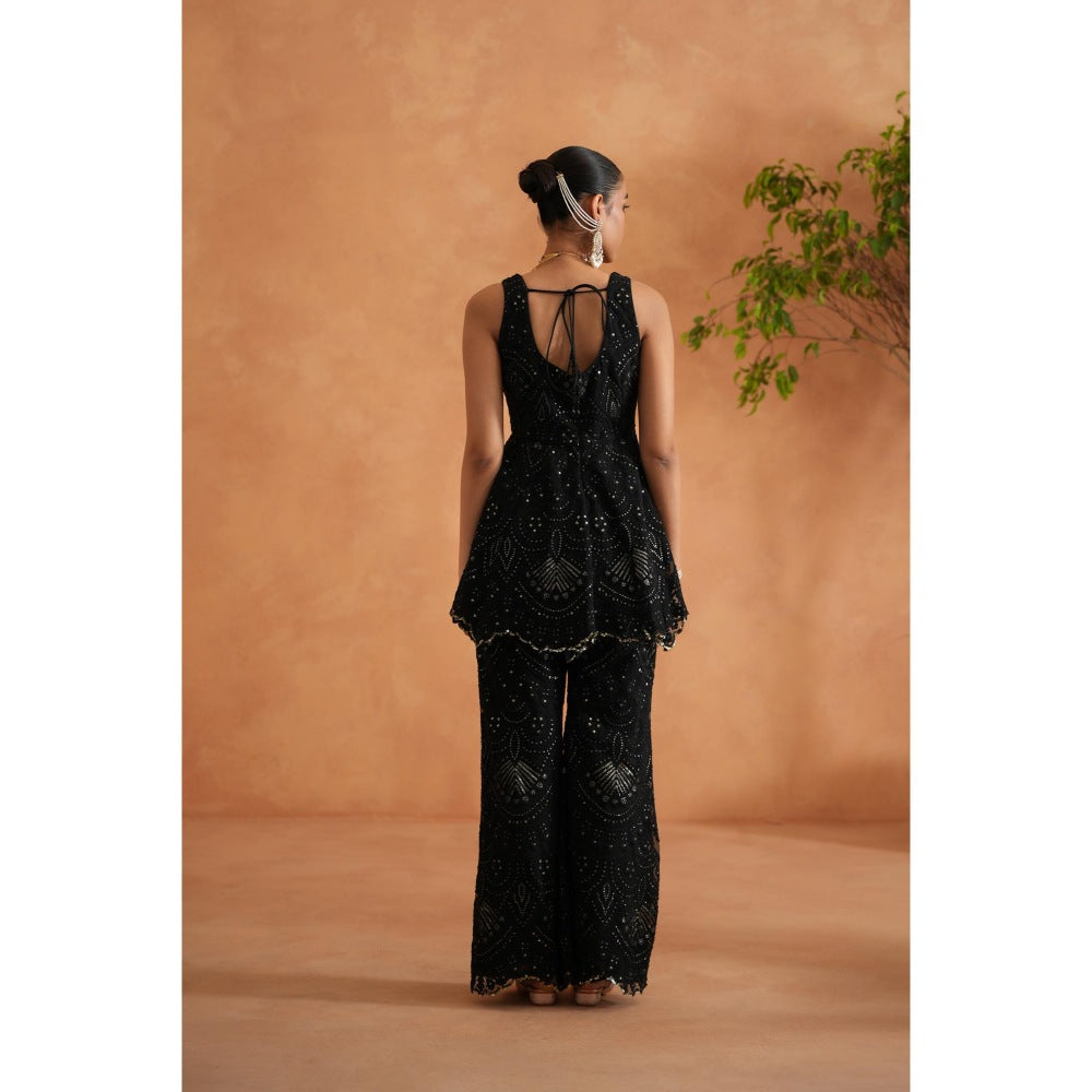 Deepika Chadha Black Peplum Top with Palazzo and Dupatta (Set of 3)