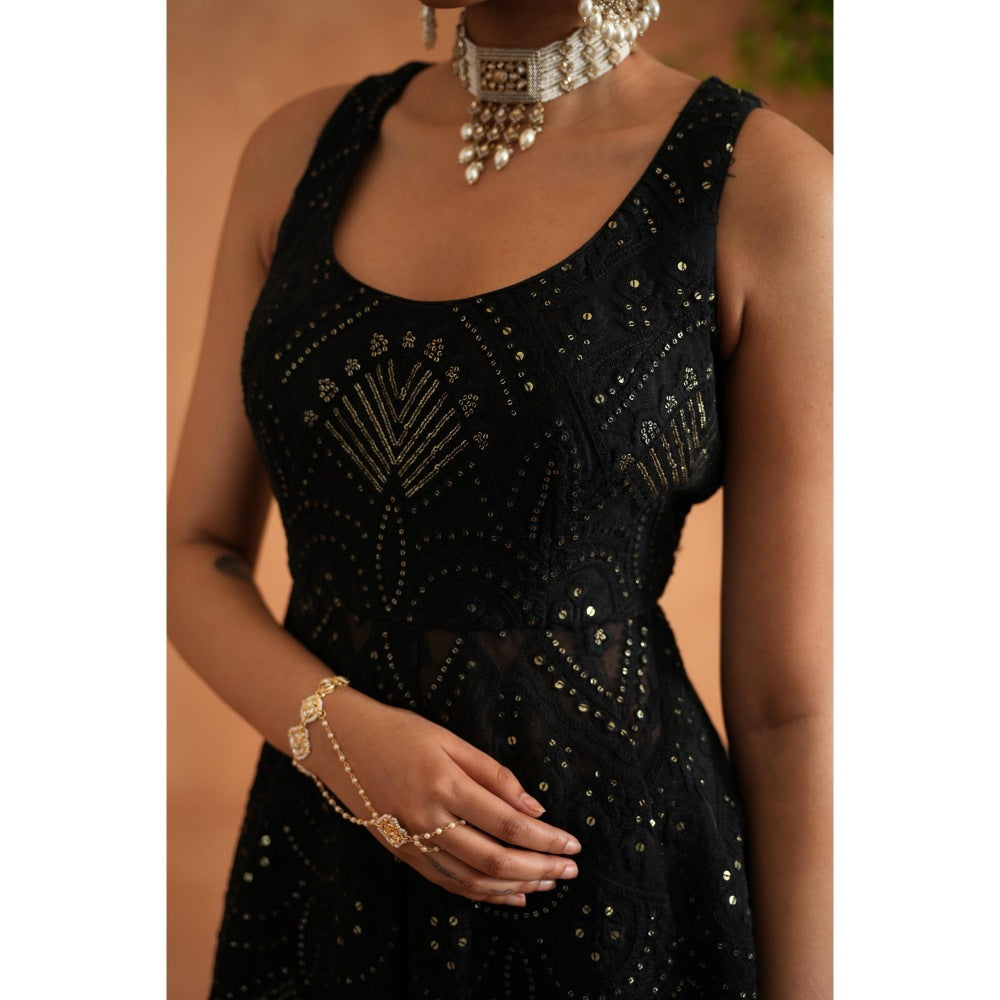 Deepika Chadha Black Peplum Top with Palazzo and Dupatta (Set of 3)