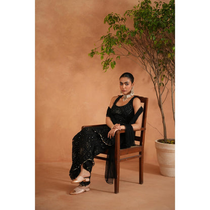 Deepika Chadha Black Peplum Top with Palazzo and Dupatta (Set of 3)