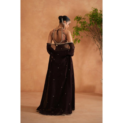 Deepika Chadha Brown Printed Blouse with Palazzo and Long Jacket (Set of 3)