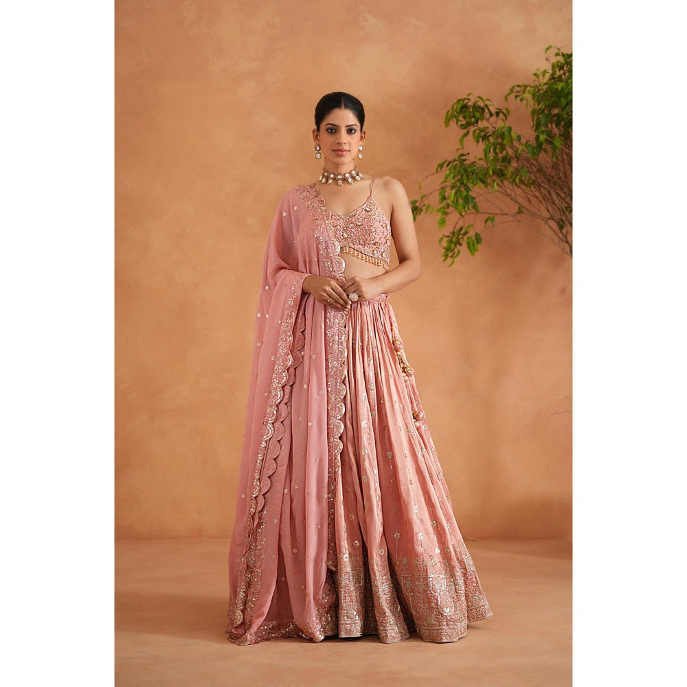 Deepika Chadha Pink Embellished Blouse with Lehenga and Dupatta (Set of 3)