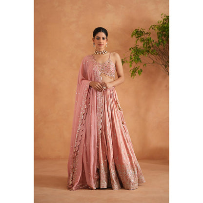 Deepika Chadha Pink Embellished Blouse with Lehenga and Dupatta (Set of 3)