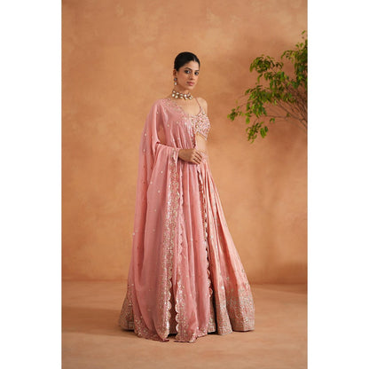 Deepika Chadha Pink Embellished Blouse with Lehenga and Dupatta (Set of 3)