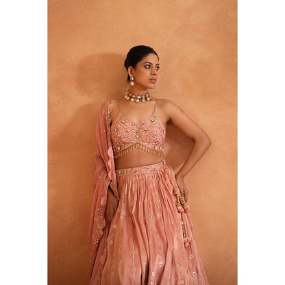 Deepika Chadha Pink Embellished Blouse with Lehenga and Dupatta (Set of 3)