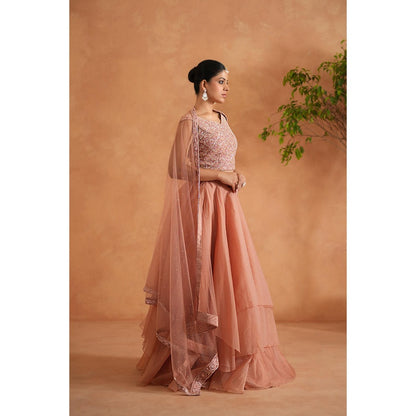 Deepika Chadha Peach Embroidered Blouse with Lehenga and Dupatta (Set of 3)