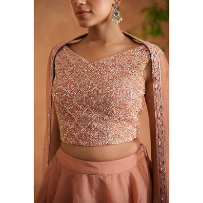 Deepika Chadha Peach Embroidered Blouse with Lehenga and Dupatta (Set of 3)