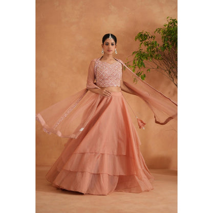 Deepika Chadha Peach Embroidered Blouse with Lehenga and Dupatta (Set of 3)